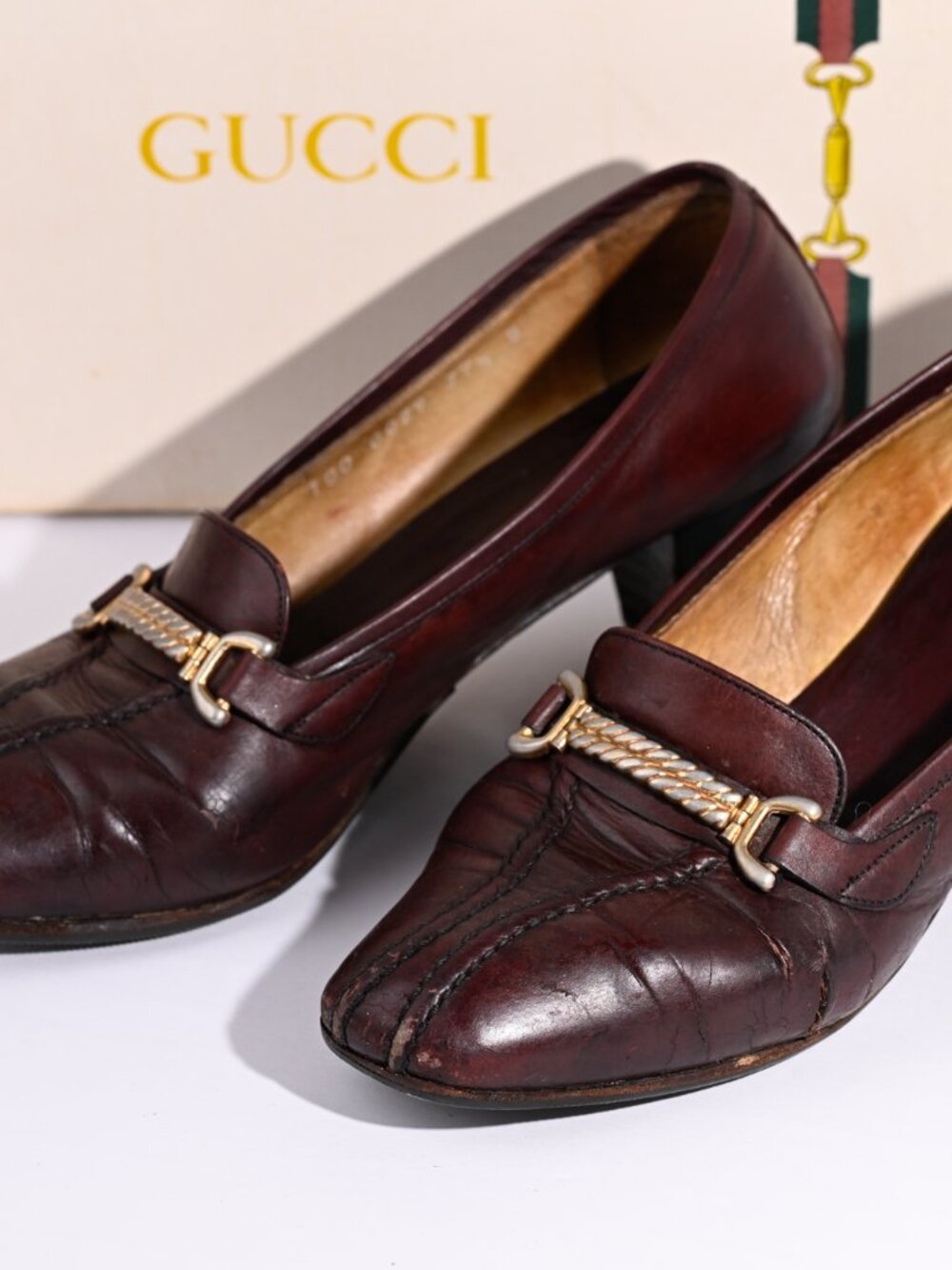 Vintage Gucci burgundy leather horsebit low-heel pumps with box size 7.5 - Picture 2 of 14